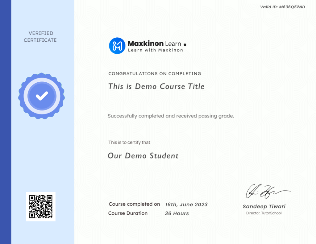Demo Certificate 1 Maxkinon
